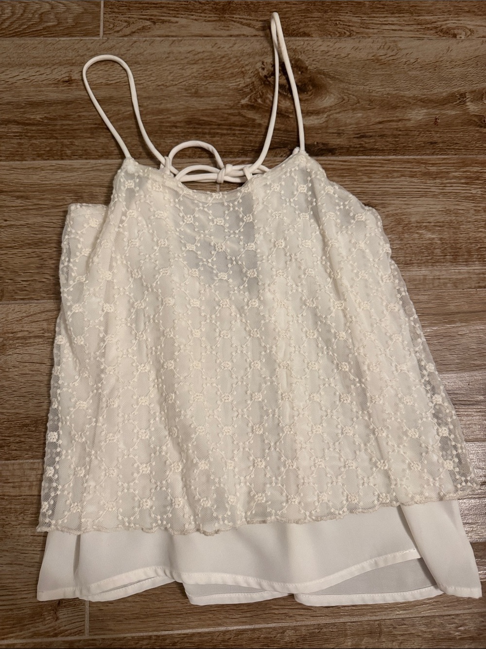 Mind Code Cream Lace Overlay Spaghetti Strap Tank